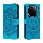 Custodia in pelle per telefono con motivo in rilievo Sun Mandala per vivo iQOO 12 (blu)