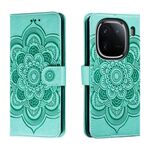 Custodia in pelle per telefono con motivo in rilievo Sun Mandala per vivo iQOO 12 (verde)