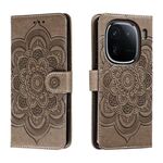 Custodia in pelle per telefono con motivo in rilievo Sun Mandala per vivo iQOO 12 Pro (grigio)