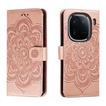 Custodia in pelle per telefono con motivo in rilievo Sun Mandala per vivo iQOO 12 Pro (oro rosa)