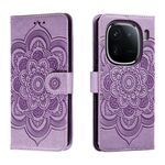 Custodia in pelle per telefono con motivo in rilievo Sun Mandala per vivo iQOO 12 Pro (viola)