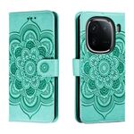 Per vivo iQOO 12 Pro Custodia in pelle con motivo a rilievo Sun Mandala (verde)
