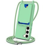 Per Samsung Galaxy S23 5G Borsa per carte integrata Custodia per telefono in silicone liquido tinta unita con cordino (verde)