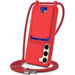 Per Samsung Galaxy S23+ 5G Borsa per carte integrata Custodia per telefono in silicone liquido tinta unita con cordino(Rosso)