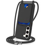 Per Samsung Galaxy S23+ 5G Borsa per carte integrata Custodia per telefono in silicone liquido tinta unita con cordino (nero)