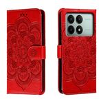 Custodia in pelle per telefono con motivo in rilievo Sun Mandala per Xiaomi Redmi K70E (rosso)