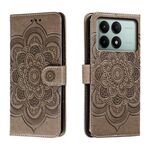 Per Xiaomi Redmi K70E Custodia in pelle con motivo a rilievo Sun Mandala (grigio)