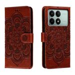 Per Xiaomi Redmi K70E Custodia in pelle con motivo a rilievo Sun Mandala (marrone)