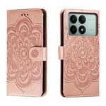 Custodia in pelle per telefono con motivo in rilievo Sun Mandala per Xiaomi Redmi K70E (oro rosa)