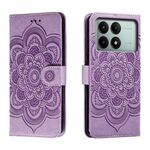 Per Xiaomi Redmi K70E Custodia in pelle con motivo a rilievo Sun Mandala (viola)