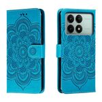 Custodia in pelle per telefono con motivo in rilievo Sun Mandala per Xiaomi Redmi K70E (blu)