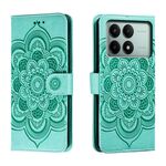 Custodia in pelle per telefono con motivo in rilievo Sun Mandala per Xiaomi Redmi K70E (verde)