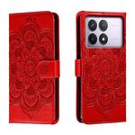 Custodia in pelle per telefono con motivo in rilievo Sun Mandala per Xiaomi Redmi K70 (rosso)