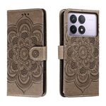 Custodia in pelle per telefono con motivo in rilievo Sun Mandala per Xiaomi Redmi K70 (grigio)
