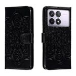 Custodia in pelle per telefono con motivo in rilievo Sun Mandala per Xiaomi Redmi K70 (nera)