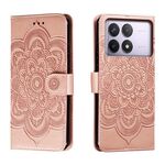 Custodia in pelle per telefono con motivo in rilievo Sun Mandala per Xiaomi Redmi K70 (oro rosa)