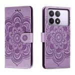 Custodia in pelle per telefono con motivo in rilievo Sun Mandala per Xiaomi Redmi K70 (viola)