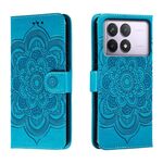 Per Xiaomi Redmi K70 Custodia in pelle con motivo a rilievo Sun Mandala (blu)