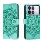 Custodia in pelle per telefono con motivo in rilievo Sun Mandala per Xiaomi Redmi K70 (verde)