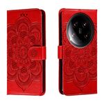 Custodia in pelle per telefono con motivo in rilievo Mandala Ultra Sun Xiaomi 14 (rosso)