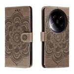 Per Xiaomi 14 Custodia in pelle per telefono con motivo in rilievo Mandala Ultra Sun (grigio)