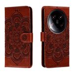 Per Xiaomi 14 Custodia in pelle per telefono con motivo in rilievo Mandala Ultra Sun (marrone)