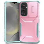 Per Samsung Galaxy S24 5G Custodia per cellulare scorrevole Camshield (rosa + grigio verde)