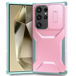 Custodia per telefono scorrevole Camshield per Samsung Galaxy S24 Ultra 5G (rosa + grigio verde)