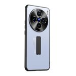 Per vivo X100s Custodia per telefono con supporto in TPU ibrido in metallo satinato (blu)