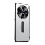 Custodia per telefono con supporto in TPU ibrido in metallo satinato per vivo X100s (argento)
