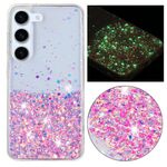 Custodia per telefono in TPU con polvere glitterata nottilucente con cornice trasparente per Samsung Galaxy S23 5G (rosa)