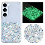 Custodia per telefono in TPU con polvere glitterata nottilucente con cornice trasparente per Samsung Galaxy S23 5G (bianca)