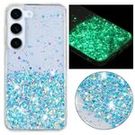 Per Samsung Galaxy S23 5G Custodia per telefono in TPU con polvere glitterata nottilucente con cornice trasparente (blu)