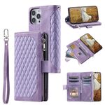 Per Xiaomi Redmi 13 4G Custodia per telefono in pelle con cerniera con struttura a griglia e cordino (viola)