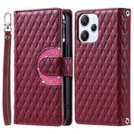 Per Xiaomi Redmi 13 4G Glitter Lattice Custodia a portafoglio in pelle con cerniera (vino rosso)