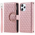 Per Xiaomi Redmi 13 4G Glitter Lattice Custodia in pelle a portafoglio con cerniera (oro rosa)