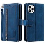 Per Xiaomi Redmi 13 4G Custodia in pelle con cerniera per nove carte con cordino (blu)