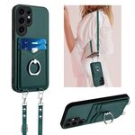 Per Samsung Galaxy S24 Ultra 5G R20 Custodia per telefono con anello a tracolla e carta (verde)