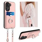Per OPPO Reno11 Global R20 Custodia per cellulare con anello in corda a tracolla (rosa)