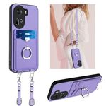 Per OPPO Reno11 Global R20 Custodia per telefono porta carte con anello in corda a tracolla (viola)