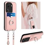 Per OPPO Reno11 Pro Global R20 Crossbody Rope Ring Card Holder Custodia per telefono (rosa)