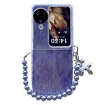 Per OPPO Find N3 Flip PC Fibbia laterale + Increspature Custodia per telefono a copertura totale in carta glitterata con braccialetto (Viola)