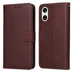 Custodia per cellulare in pelle flip classica con texture di vitello per Sony Xperia 10 VI (marrone)