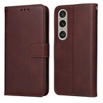 Custodia per cellulare in pelle flip classica con texture di vitello per Sony Xperia 1 VI (marrone)