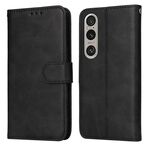Custodia per cellulare in pelle flip classica con texture di vitello per Sony Xperia 1 VI (nera)