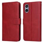 Custodia per cellulare in pelle flip classica con texture di vitello per Sony Xperia 5 V (rossa)