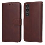 Custodia per cellulare in pelle flip classica con texture di vitello per Sony Xperia 1 V (marrone)