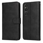 Custodia per cellulare in pelle flip classica con texture di vitello per Sony Xperia 1 V (nera)