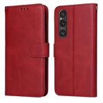 Custodia per cellulare in pelle flip classica con texture di vitello per Sony Xperia 1 V (rossa)