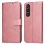 Custodia per cellulare in pelle flip classica con texture di vitello per Sony Xperia 1 V (oro rosa)